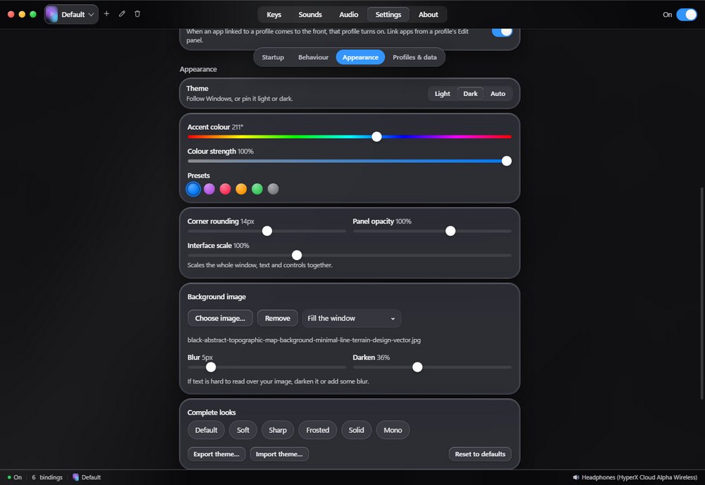 The appearance settings with a blue accent