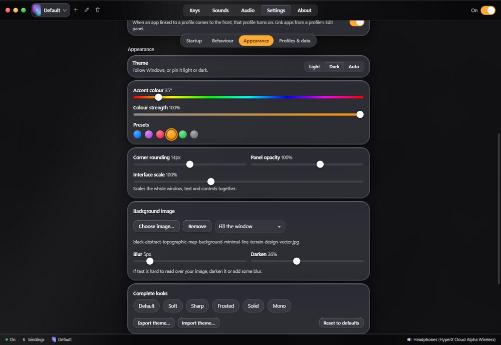 The appearance settings with a orange accent